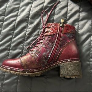 L’Artiste Lace Up Stylish Red Ankle Boots for Women